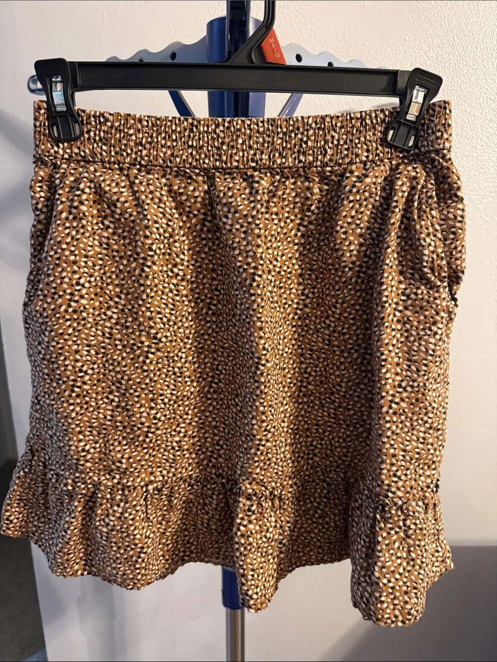 Tahari Brown Printed Ruffle-Hem Mini Skirt